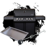 SANTOS S-418 Pro All Black Matt | Seiten- & Heckbrenner | inkl. Drehspieß + SANTOS XXL PLANCHA