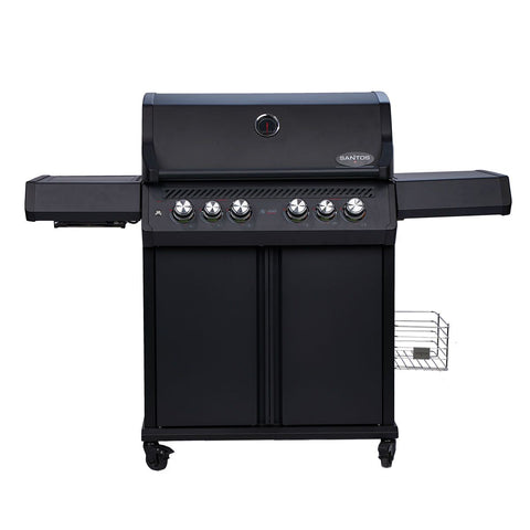 SANTOS S-418 Pro All Black Matt | Seiten- & Heckbrenner | inkl. Drehspieß & Abdeckhaube