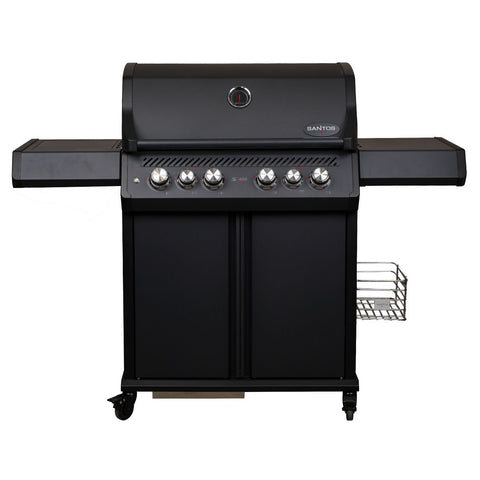 SANTOS S-418 Pro All Black Matt | Seiten- & Heckbrenner | inkl. Drehspieß + SANTOS XXL PLANCHA