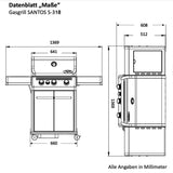 SANTOS S-318 mit Seiten- & Heckbrenner | Schwarz inkl. Drehspieß | Rostheber & Silikonablage